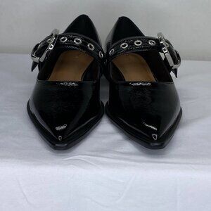 Maeve Women’s Moto Flats Patent Leather Pointed Toe Mary Jane with Buckle 8-8.5